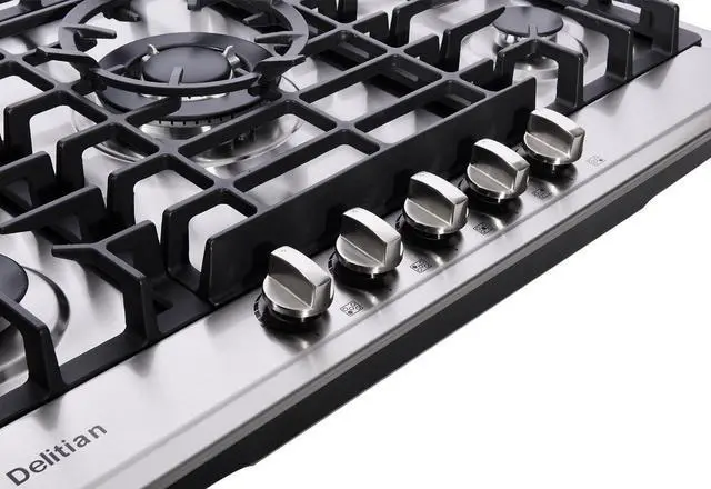 Alt view image 6 of 7 - 30 Inch Gas Cooktop Built-in 5 Burners Stainless Steel Gas Stovetop LPG/NG Convertible Dual Fuel Gas Hob DT5703
