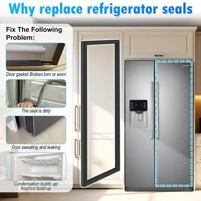 Alt view image 6 of 7 - Upgraded 63"x19.1" 241786009 Refrigerator Fresh Food Door Gasket Compatible with Frigidaire,Electrolux and Kenmore Refrigerator Door Seal Frigdge Seal 241786013 241569801 241674801 4993961 Black