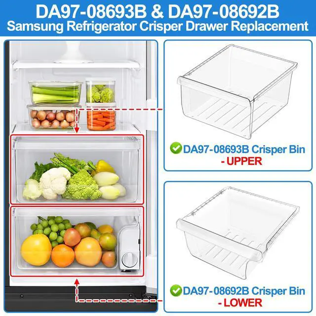 Alt view image 2 of 7 - UPGRADED DA97-08693B Refrigerator Crisper Drawer Upper & DA97-08692B Fridge Crisper Bin Bottom Compatible with Samsung Refrigerator Drawers RS25J500DSR RS25H5000SR RS25J500DSG RS261MDRS Crisper Drawer