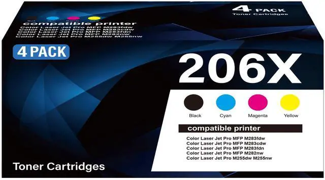 Main image of 206X Toner Cartridges 4 Pack with Chip M283fdw M283cdw Toner Compatible with HP 206X 206A W2110X for HP Color LaserJet Pro M255dw M255nw MFP M283fdw M283cdw M282nw M283fdn Printer(B/C/M/Y Color)