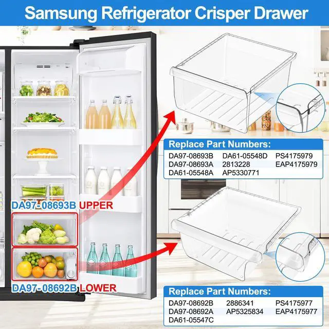 Alt view image 3 of 7 - UPGRADED DA97-08693B Refrigerator Crisper Drawer Upper & DA97-08692B Fridge Crisper Bin Bottom Compatible with Samsung Refrigerator Drawers RS25J500DSR RS25H5000SR RS25J500DSG RS261MDRS Crisper Drawer