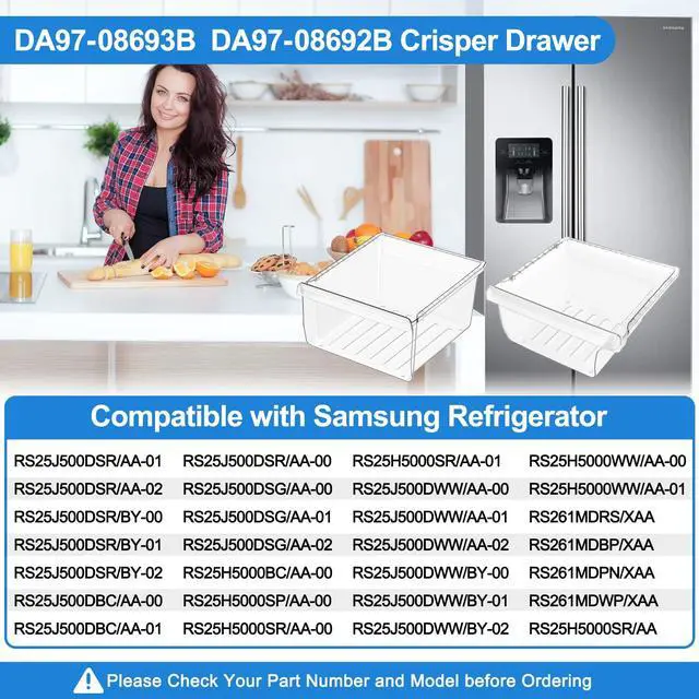 Alt view image 4 of 7 - UPGRADED DA97-08693B Refrigerator Crisper Drawer Upper & DA97-08692B Fridge Crisper Bin Bottom Compatible with Samsung Refrigerator Drawers RS25J500DSR RS25H5000SR RS25J500DSG RS261MDRS Crisper Drawer