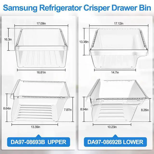 Alt view image 6 of 7 - UPGRADED DA97-08693B Refrigerator Crisper Drawer Upper & DA97-08692B Fridge Crisper Bin Bottom Compatible with Samsung Refrigerator Drawers RS25J500DSR RS25H5000SR RS25J500DSG RS261MDRS Crisper Drawer