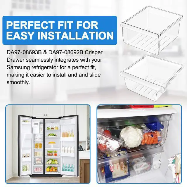 Alt view image 7 of 7 - UPGRADED DA97-08693B Refrigerator Crisper Drawer Upper & DA97-08692B Fridge Crisper Bin Bottom Compatible with Samsung Refrigerator Drawers RS25J500DSR RS25H5000SR RS25J500DSG RS261MDRS Crisper Drawer