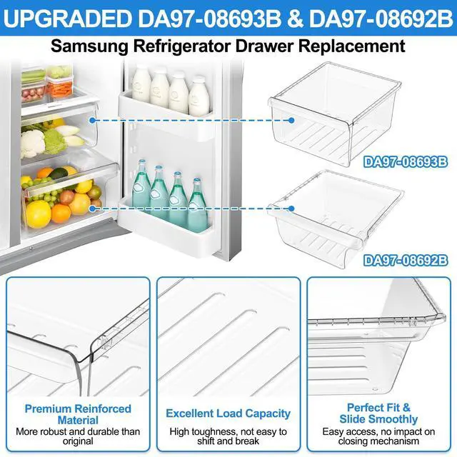 Alt view image 5 of 7 - UPGRADED DA97-08693B Refrigerator Crisper Drawer Upper & DA97-08692B Fridge Crisper Bin Bottom Compatible with Samsung Refrigerator Drawers RS25J500DSR RS25H5000SR RS25J500DSG RS261MDRS Crisper Drawer