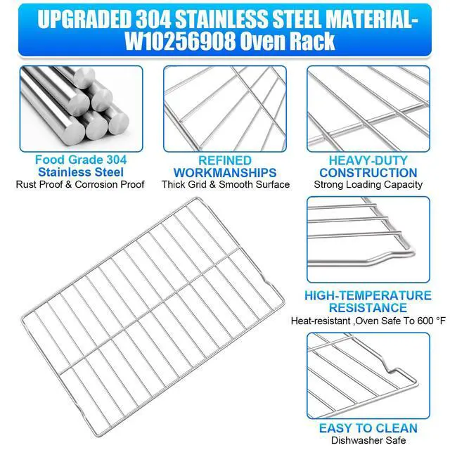 Alt view image 3 of 7 - 2 Pack 304 Stainless Steel WPW10256908 Oven Rack 24"x15.75" Compatible with Whirlpool,KitchenAid and Kenmore Range Oven Rack W10138079 Shelf Rack 3195710 W10179196 AP6017994 PS11751295 Oven Wire Rack