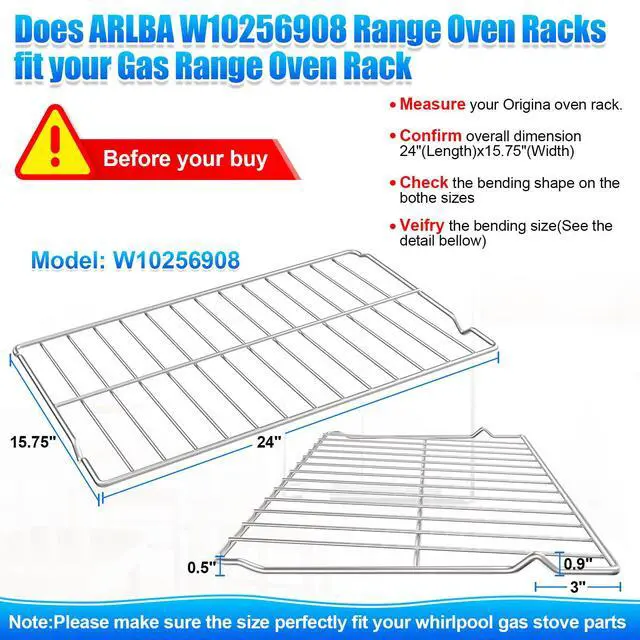 Alt view image 2 of 7 - 2 Pack 304 Stainless Steel WPW10256908 Oven Rack 24"x15.75" Compatible with Whirlpool,KitchenAid and Kenmore Range Oven Rack W10138079 Shelf Rack 3195710 W10179196 AP6017994 PS11751295 Oven Wire Rack