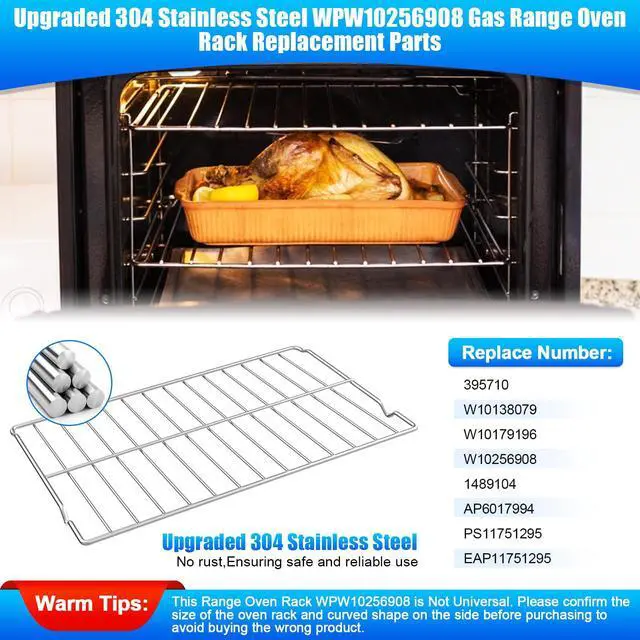 Alt view image 7 of 7 - 2 Pack 304 Stainless Steel WPW10256908 Oven Rack 24"x15.75" Compatible with Whirlpool,KitchenAid and Kenmore Range Oven Rack W10138079 Shelf Rack 3195710 W10179196 AP6017994 PS11751295 Oven Wire Rack