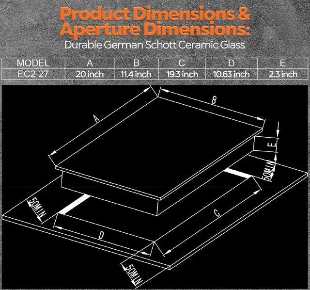 Alt view image 2 of 7 - 110V, 2 Burner Electric Cooktop, EC2-27, UL rated German EGO burner