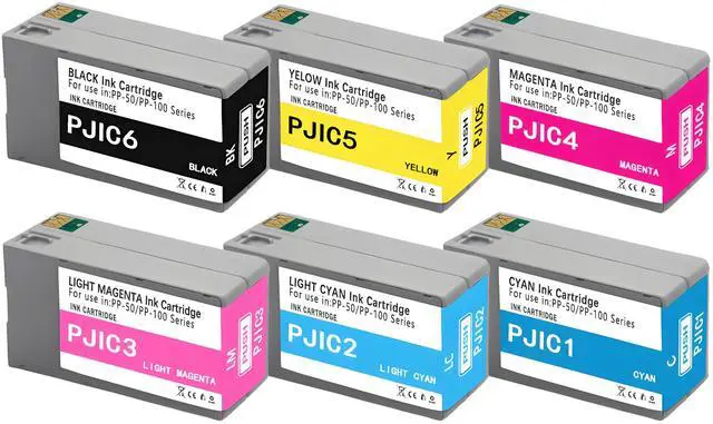 Main image of PP50 PP100 Ink Cartridges Set PJIC1 PJIC2 PJIC3 PJIC4 PJIC5 PJIC6 for DiscProducer PP-50 PP-100 Printers 6-Pack (Black, Cyan, Magenta, Yellow, Light Cyan, Light Magenta)
