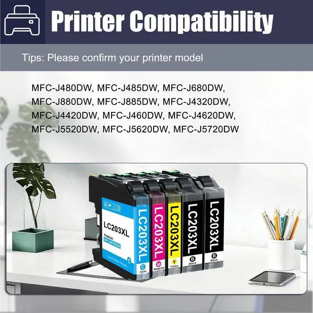 Alt view image 2 of 6 - LC203XL Ink Cartridges Replacement for Brothers Ink LC203XL LC203 Ink Cartridges brothers printer with MFC-J480DW MFC-J880DW MFC-J4420DW MFC-J680DW MFC-J885DW (2 Black, 1 Cyan, 1 Magenta, 1 Yellow)