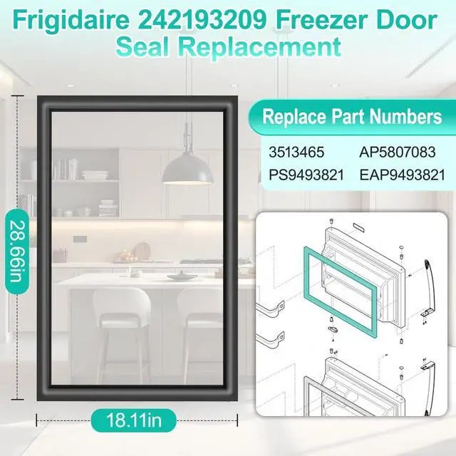 Alt view image 4 of 7 - Upgraded 242193209 Freezer Door Gasket Replacement Fit for Frigidaire Freezer Door Seal, 28.66" x 18.11" 242193209 Crosley Kenmore Refrigerator Gasket Seal Replace 3513465, AP5807083, PS9493821