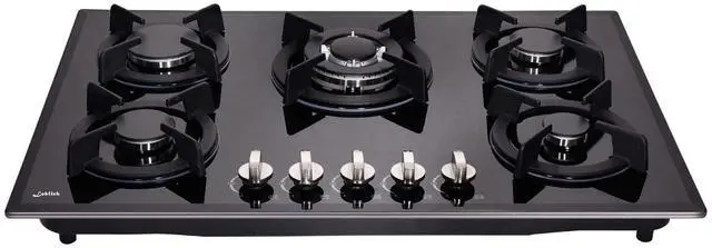 Main image of 30-inch 5-Burner Built-in Gas Cooktop with Tempered Glass & Cast Iron Grates - LW5G01 (LPG/NG Convertible, Black)