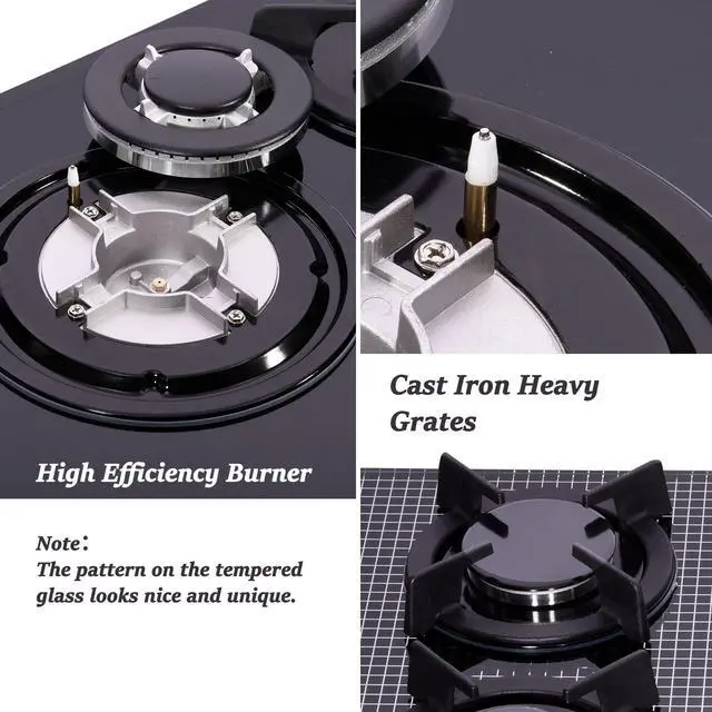 Alt view image 2 of 6 - 30-inch 5-Burner Built-in Gas Cooktop with Tempered Glass & Cast Iron Grates - LW5G01 (LPG/NG Convertible, Black)