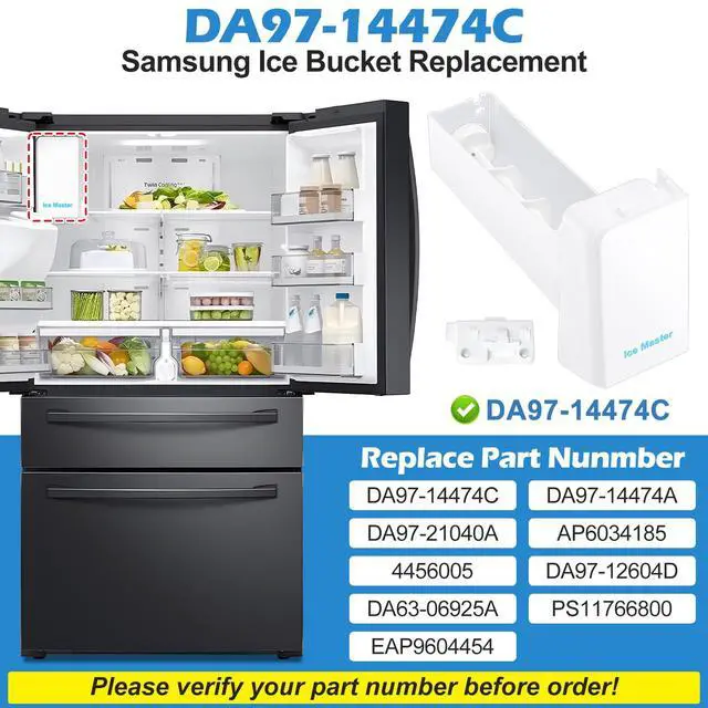 Alt view image 2 of 7 - Upgraded DA97-14474C Ice Maker Bucket Compatible with Samsung Refrigerator Ice Maker RF265BEAESR RF28HMEDBSR RF25HMEDBSR Ice Tray,for Samsung RF25, RF26, RF28 Refrigerator Ice Container Assembly