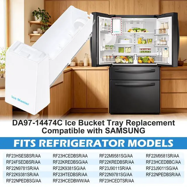 Alt view image 4 of 7 - Upgraded DA97-14474C Ice Maker Bucket Compatible with Samsung Refrigerator Ice Maker RF265BEAESR RF28HMEDBSR RF25HMEDBSR Ice Tray,for Samsung RF25, RF26, RF28 Refrigerator Ice Container Assembly