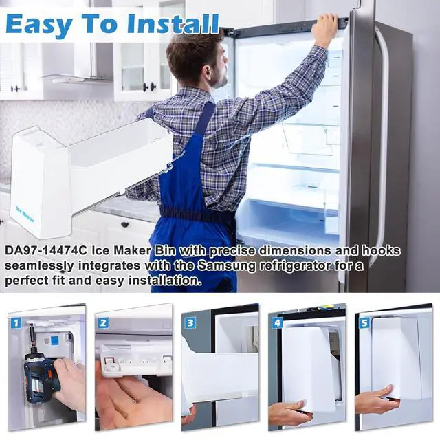 Alt view image 6 of 7 - Upgraded DA97-14474C Ice Maker Bucket Compatible with Samsung Refrigerator Ice Maker RF265BEAESR RF28HMEDBSR RF25HMEDBSR Ice Tray,for Samsung RF25, RF26, RF28 Refrigerator Ice Container Assembly