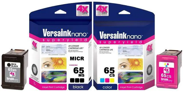 Main image of nano HP 65 MS MICR Black Ink Cartridge for Check Printing & -Nano 65 CS Tri-Color Ink Cartridge Combo Pack