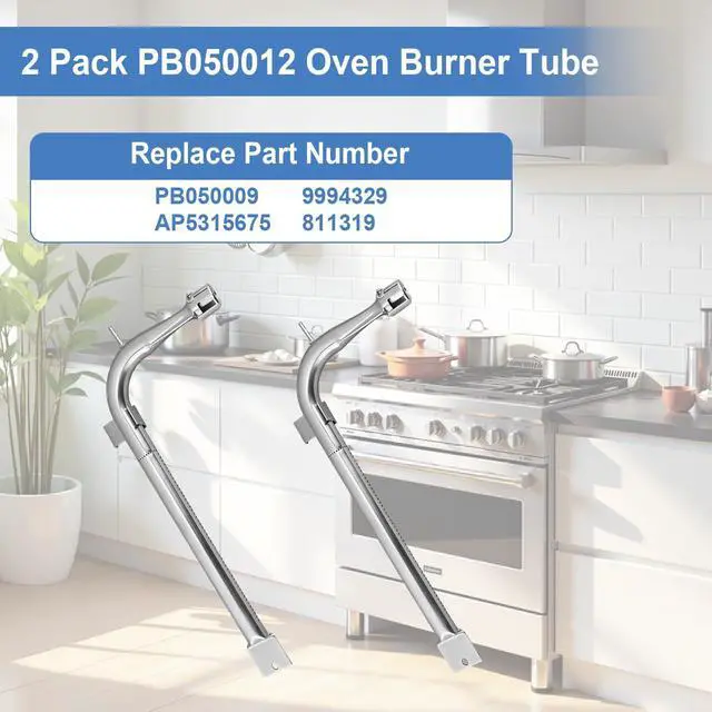 Alt view image 2 of 7 - 2 Pack PB050012 Oven Burner Tubes, Stainless Steel Oven Replacement Tube, Compatible With Viking Gas Burnner Models EVGIC305, EVGIC365, EVGIC485, VGIC305, Replace PB050009, AP5315675, 811319