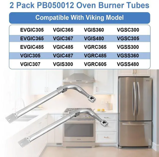 Alt view image 3 of 7 - 2 Pack PB050012 Oven Burner Tubes, Stainless Steel Oven Replacement Tube, Compatible With Viking Gas Burnner Models EVGIC305, EVGIC365, EVGIC485, VGIC305, Replace PB050009, AP5315675, 811319