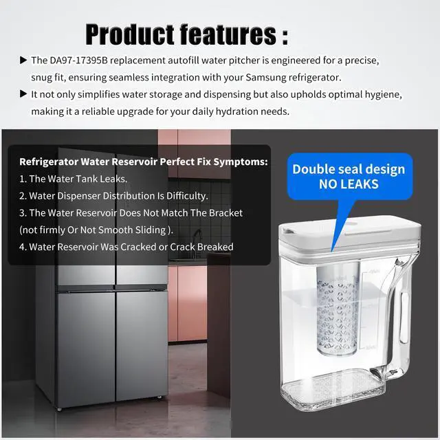 Alt view image 7 of 7 - DA97-17395B Refrigerator Water Pitcher Compatible With Samsung Reservoir | Fridge Water Reservoir NO leak, Fridge Reservoir Fits RF28R7351SR RF28R7351SG Water Pitcher Reservoir Tank (Double sealing)
