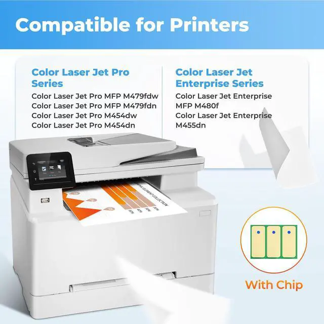 Alt view image 2 of 7 - 414A Toner Cartridges Compatible MFP M479fdw for HP 414A 414X Toner Compatible for Color Laser Jet Pro MFP M479fdw MFP M479fdn M454dw M454dn MFP M480f M455dn Printer, W2020A W2020X (4 Pack, with Chip)