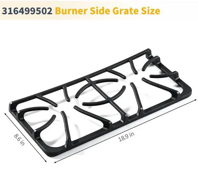 Alt view image 2 of 6 - 316499502 Burner Grate Replacement Parts for Frigidaire Gas Stove Range Parts 3164995 Gallery Stove Top Side Grates 18.9x8.6 FGF348KSK DGGF3042KFR Frigidaire Cast Iron Cooktop Grate 1Pcs