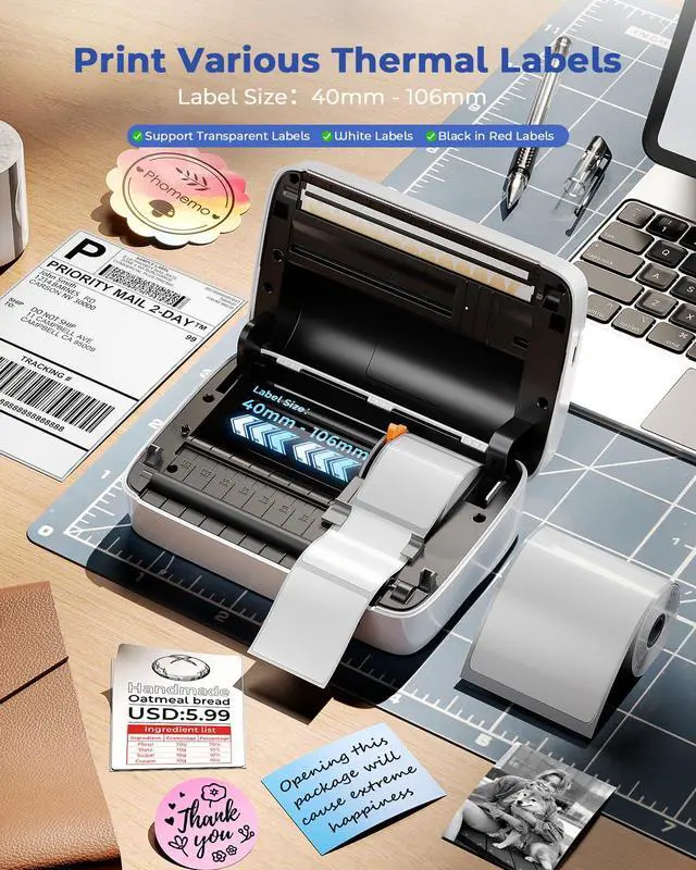 Alt view image 2 of 7 - Label Printer, M421 4 x 6 Shipping Label Printer | Bluetooth Thermal Portable Printers for Shipping, Warehouse, Barcode, Address,Compatible with Phone & PC
