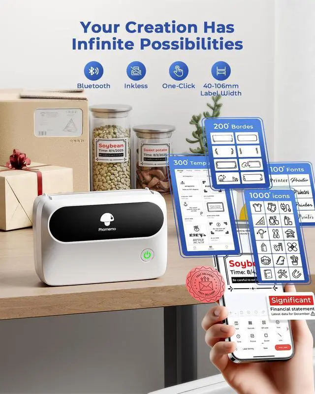 Alt view image 3 of 7 - Label Printer, M421 4 x 6 Shipping Label Printer | Bluetooth Thermal Portable Printers for Shipping, Warehouse, Barcode, Address,Compatible with Phone & PC