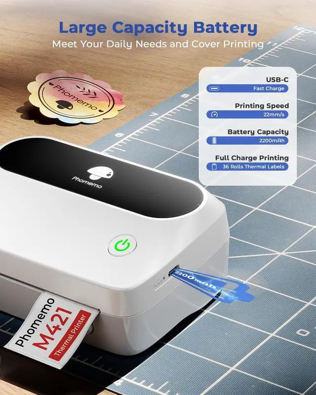 Alt view image 4 of 7 - Label Printer, M421 4 x 6 Shipping Label Printer | Bluetooth Thermal Portable Printers for Shipping, Warehouse, Barcode, Address,Compatible with Phone & PC