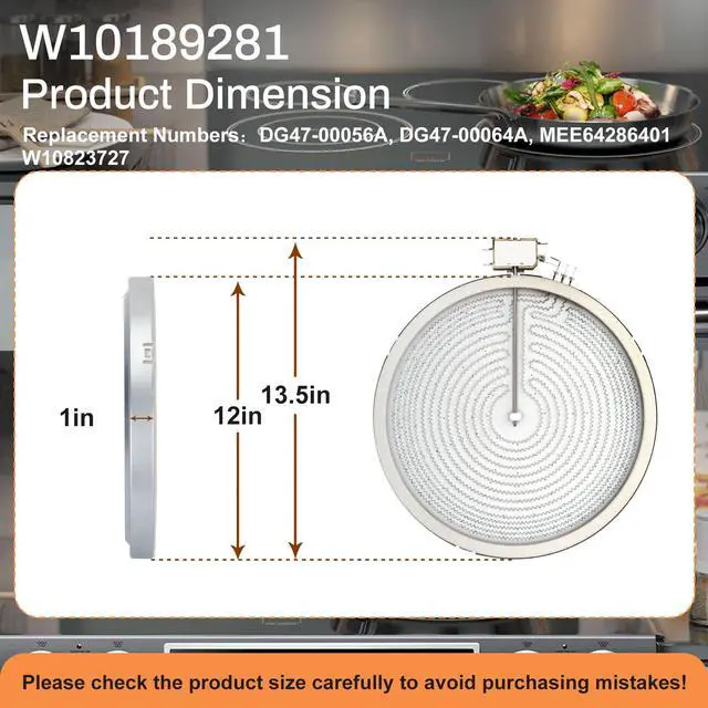 Alt view image 2 of 7 - 12" Dual Radiant Surface Element W10189281 MEE64284901 for Whirlpool Maytag Samsung GE - 1900W/3000W Burner Replaces WB30T10130 W10823727 WPW10189281 11539240