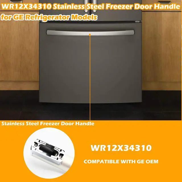 Alt view image 4 of 7 - WR12X34310 Stainless Steel Freezer Door Handle - Replacement for GE Refrigerators, Compatible with GWE19JMLAFES/GNE25JSKLFSS/GFE24JMKLFES & More, Replaces 4960021 AP6994366 PS16220203 EAP16220203