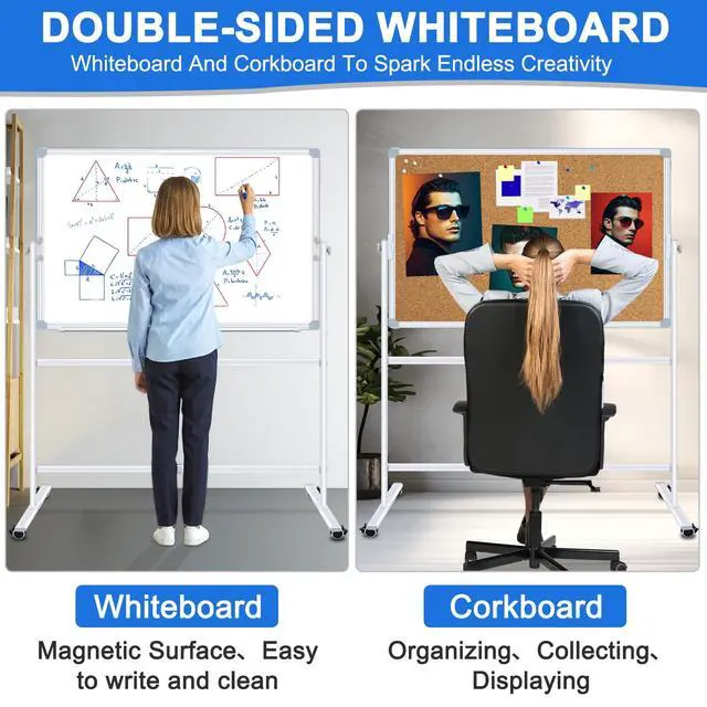 Alt view image 5 of 7 - 40"x30" Mobile Whiteboard Magnetic Dry Erase Board with Rolling Stand Portable Single-Sided White Board for Classrooms, Offices, Conference Rooms and Home