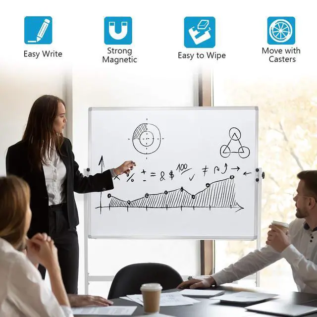 Alt view image 2 of 7 - 40"x30" Mobile Whiteboard Magnetic Dry Erase Board with Rolling Stand Portable Single-Sided White Board for Classrooms, Offices, Conference Rooms and Home