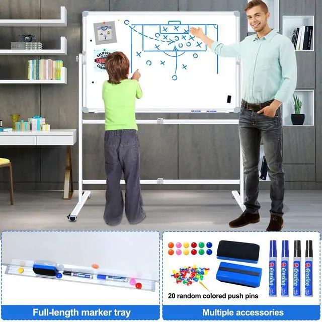 Alt view image 6 of 7 - 40"x30" Mobile Whiteboard Magnetic Dry Erase Board with Rolling Stand Portable Single-Sided White Board for Classrooms, Offices, Conference Rooms and Home