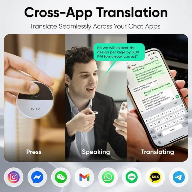 Alt view image 4 of 7 - T10 AI Language Translator Device, Real-Time Two-Way Voice Translator with GPT Accuracy & Voice Cloning, Pocket Spanish to English Translator for Travel, Business & Video Calls (140+ Languages)