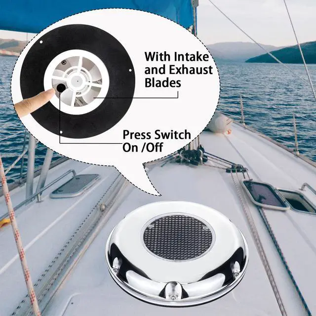 Alt view image 4 of 5 - Solar Powered Ventilation Fan Exhaust Stainless Steel with Battery Switch for Marine Boat Waterproof 8.5 Inches