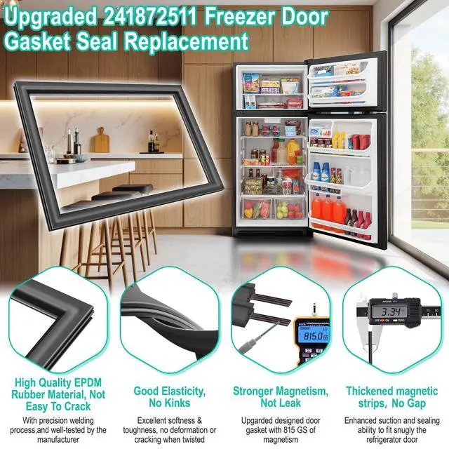 Alt view image 2 of 5 - Upgraded 241872511, 242193211 Refrigerator Freezer Door Gasket Replacement Compatible with Frigidaire Freezer Door Seal, 28.8" x 20.9" Refrigerator Gasket for Cro-sley & Ken-more Models, Black
