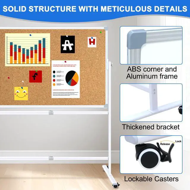 Alt view image 7 of 7 - 40"x30" Mobile Whiteboard Magnetic Dry Erase Board with Rolling Stand Portable Single-Sided White Board for Classrooms, Offices, Conference Rooms and Home