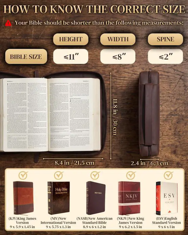 Alt view image 5 of 7 - Leather Bible Cover for Men, Large Bible Case Carrying Bag with Cross Embossed Design, Premium Crazy Horse Leather Christian Religious Gift for Father Pastor (Fits 10-11 inch Bibles)