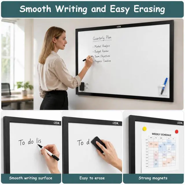 Alt view image 2 of 7 - Magnetic Dry Erase Board with Pine Wood Frame, 40" x 30" Large Whiteboard with Magnets, Marker & Eraser, Wall Mounted Memo Board for Home Office, Classroom, Kitchen, Black Frame