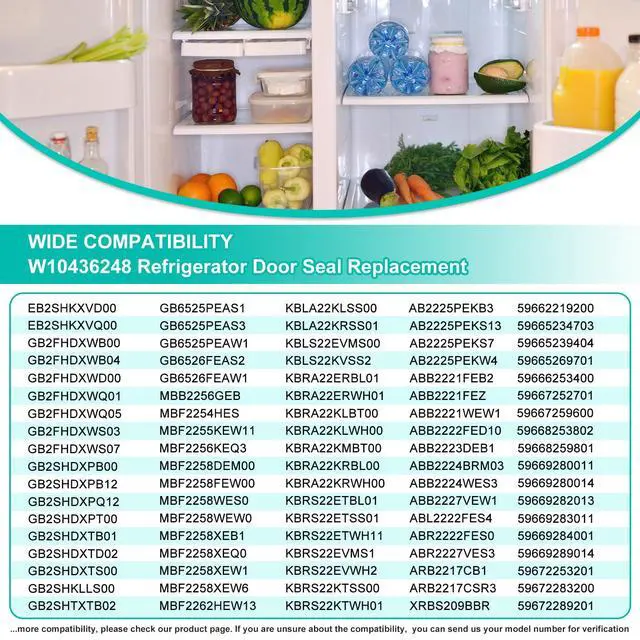 Alt view image 5 of 7 - Upgraded WPW10436248 W10436248 Refrigerator Door Gasket Replacement for Whirlpool Fresh Food Door Gasket Seal 12683803B, W10131327, W10164035, W10436248 Fridge Door GasketPart (Black)