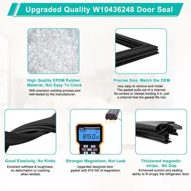 Alt view image 3 of 7 - Upgraded WPW10436248 W10436248 Refrigerator Door Gasket Replacement for Whirlpool Fresh Food Door Gasket Seal 12683803B, W10131327, W10164035, W10436248 Fridge Door GasketPart (Black)