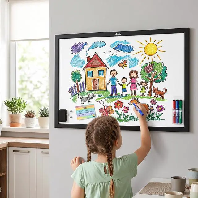 Alt view image 5 of 7 - Magnetic Dry Erase Board with Pine Wood Frame, 40" x 30" Large Whiteboard with Magnets, Marker & Eraser, Wall Mounted Memo Board for Home Office, Classroom, Kitchen, Black Frame