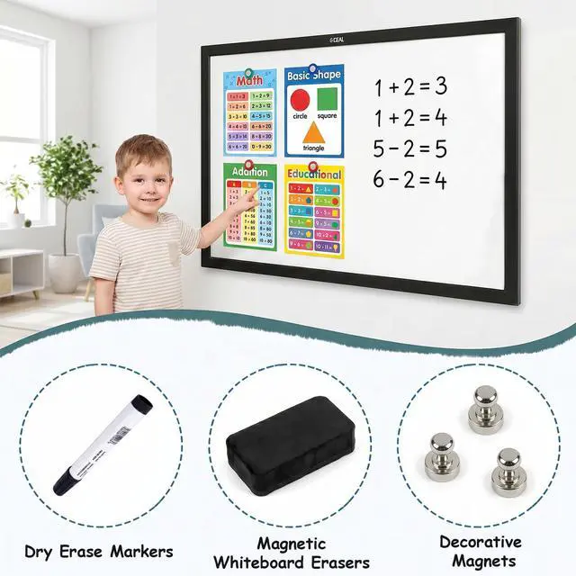 Alt view image 6 of 7 - Magnetic Dry Erase Board with Pine Wood Frame, 40" x 30" Large Whiteboard with Magnets, Marker & Eraser, Wall Mounted Memo Board for Home Office, Classroom, Kitchen, Black Frame
