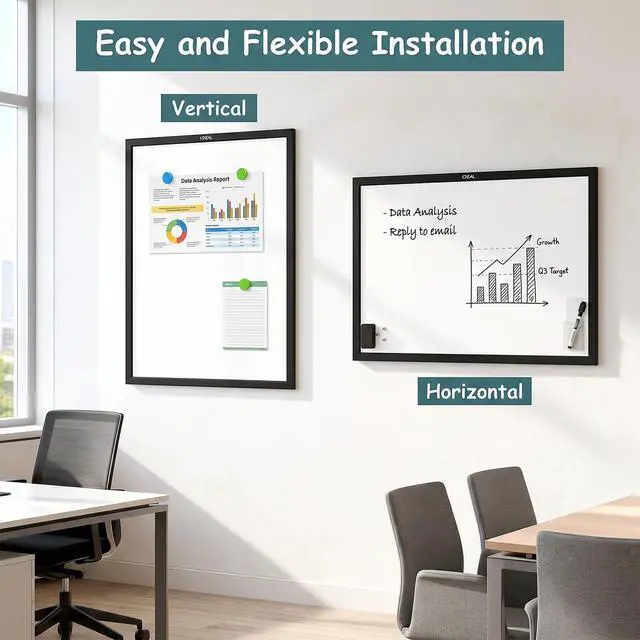 Alt view image 7 of 7 - Magnetic Dry Erase Board with Pine Wood Frame, 40" x 30" Large Whiteboard with Magnets, Marker & Eraser, Wall Mounted Memo Board for Home Office, Classroom, Kitchen, Black Frame