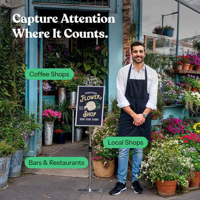 Alt view image 5 of 7 - 31.5 to 48 Inch Pedestal Sign Holder - Adjustable Floor Sign Stand for 11x17 Displays, Heavy Duty Outdoor Sign Holder with Square Base for Restaurants, Retail, Trade Shows, and Events (Silver)