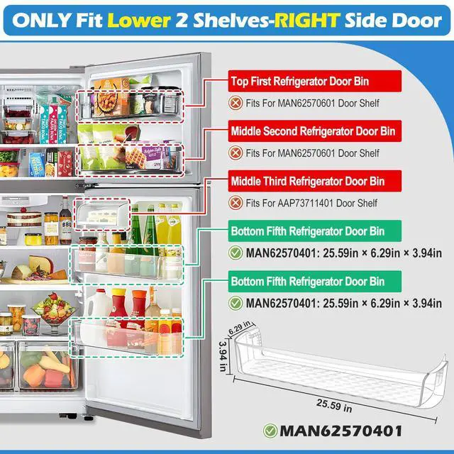 Alt view image 2 of 7 - UPGRADED MAN62570401 Refrigerator Door Bin Compatible with LG Kenmore Refrigerator Door Shelf Replacement, LTCS20220B LTCS20220S LTCS20220W LTCS20020 Fridge Refrigerator Door Basket Shelves Part