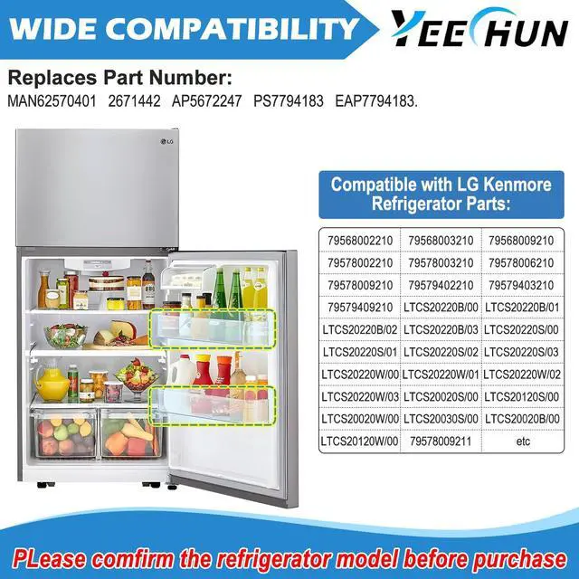 Alt view image 3 of 7 - UPGRADED MAN62570401 Refrigerator Door Bin Compatible with LG Kenmore Refrigerator Door Shelf Replacement, LTCS20220B LTCS20220S LTCS20220W LTCS20020 Fridge Refrigerator Door Basket Shelves Part