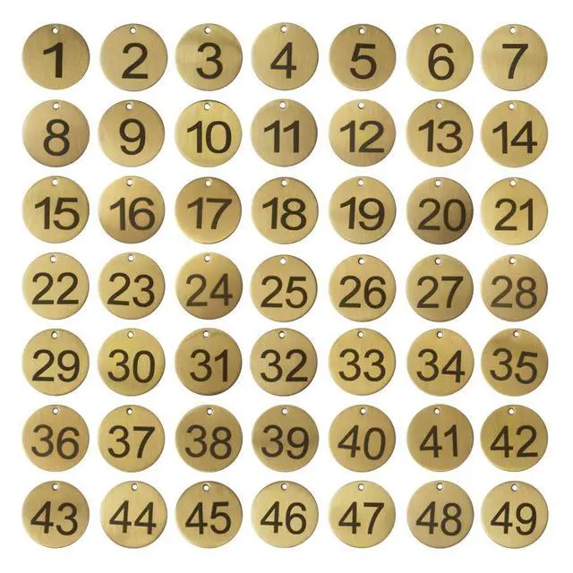 Alt view image 2 of 5 - Numbered Brass Tags (1-50), 1.37"DIA (3.5cm), 50 Tags